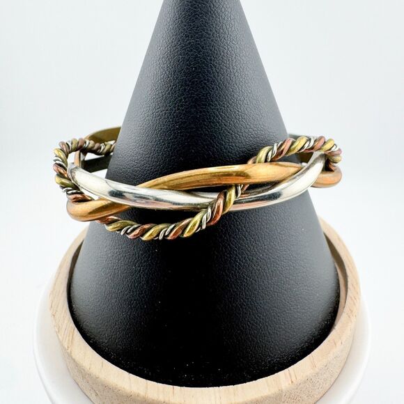 Signed Renee Lepre 925 Copper Brass Cuff Vintage Bracelet Mixed Metal Artisan - Picture 4 of 11